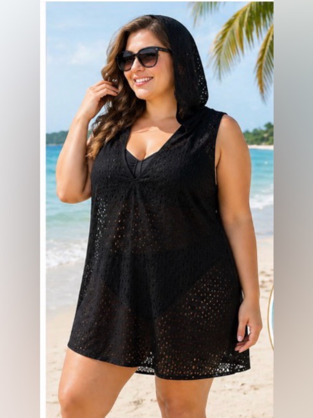 Catalina Black Hooded Swim Cover-Up | Sheer Beach Dress (Damaged) NWT 3X